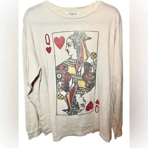 NWOT Daydreamer Free People Queen of Hearts Graphic Long Sleeve Tee L - Picture 4 of 6